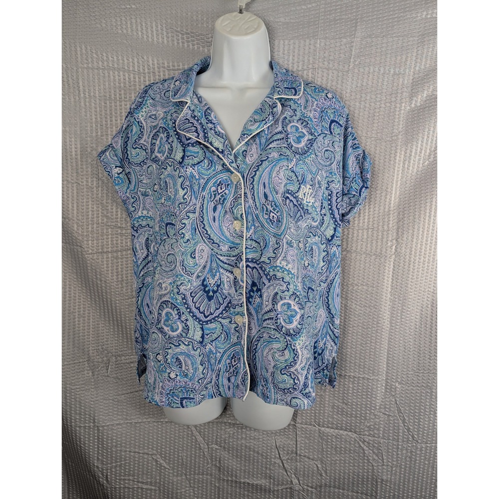 Lauren Ralph Lauren Paisley Pajama Top Blue Purple Short Sleeve Sleep Shirt‎ L